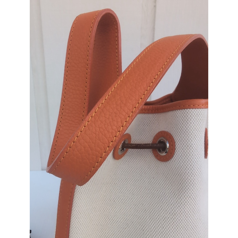 Oncour French Leather Drawstring Bucket Bag Beige Orange - Picture 15 of 16
